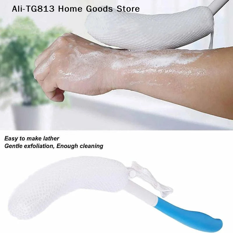 [TG813]1 Pcs Bath Soft Back Scrubber Brush Bath Shower Scrubbing Mesh Brush With Handle Exfoliating Scrub Massager Bath Supplies