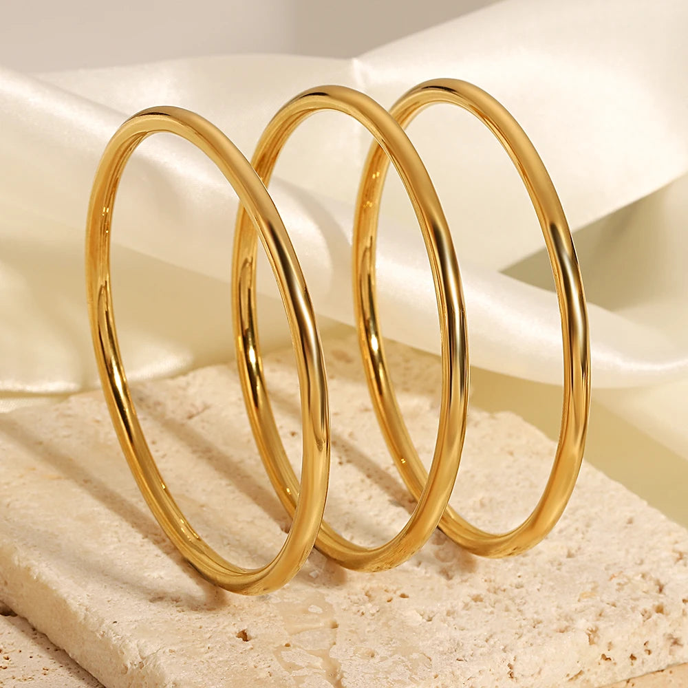 Greatera 3pcs/set Gold/Sliver Color Stainless Steel Bangle For Women Tide 2.7mm Wide Coil Multi-layer Plain Bracelet Jewelry