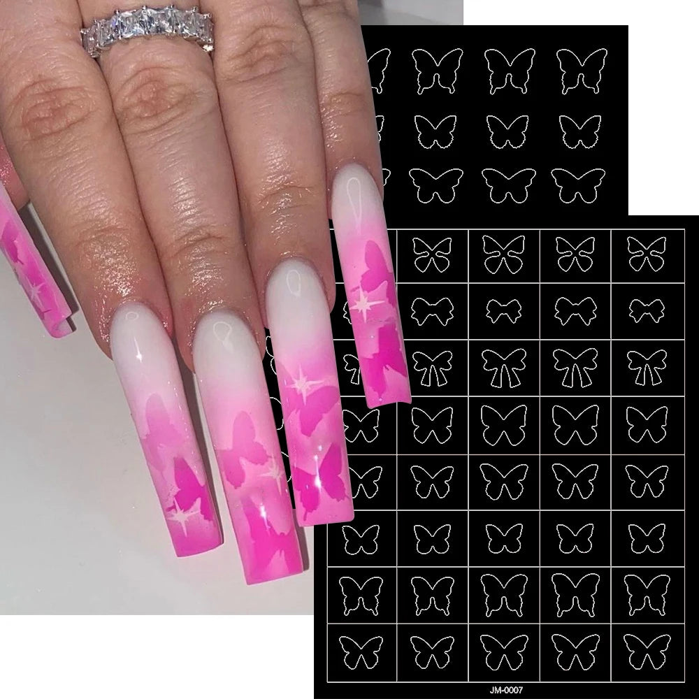 1pcs Hollow Out Butterfly Nail Art Stencils Stickers Spray Painted Design Love French Rose Template Nail Decals Auxiliary Tools