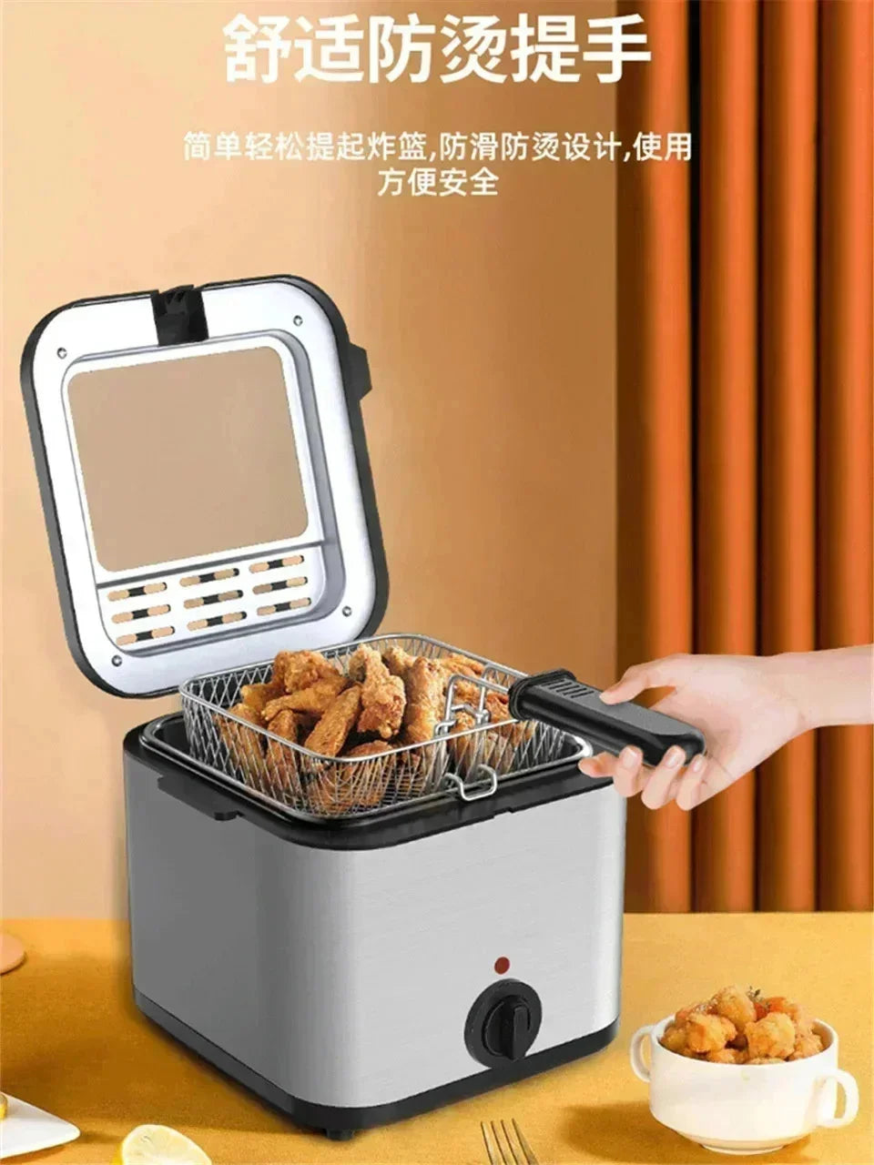 110V 220V 1000W 2.5L Square Fryer Multifunctional Electric Fryer French Fries Chicken Wings Snacks