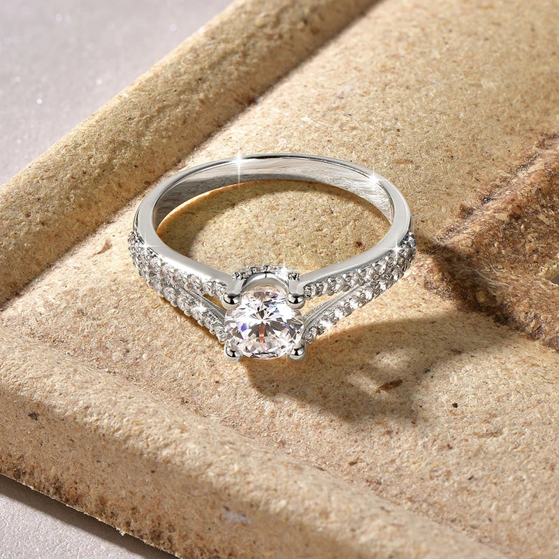 Rrjzz 14K Gold Plated 0.7CT Round Cut Cubic Zirconia Promise Eternity Engagement Weddng Ring for Women Bridal Ring Jewelry Gift