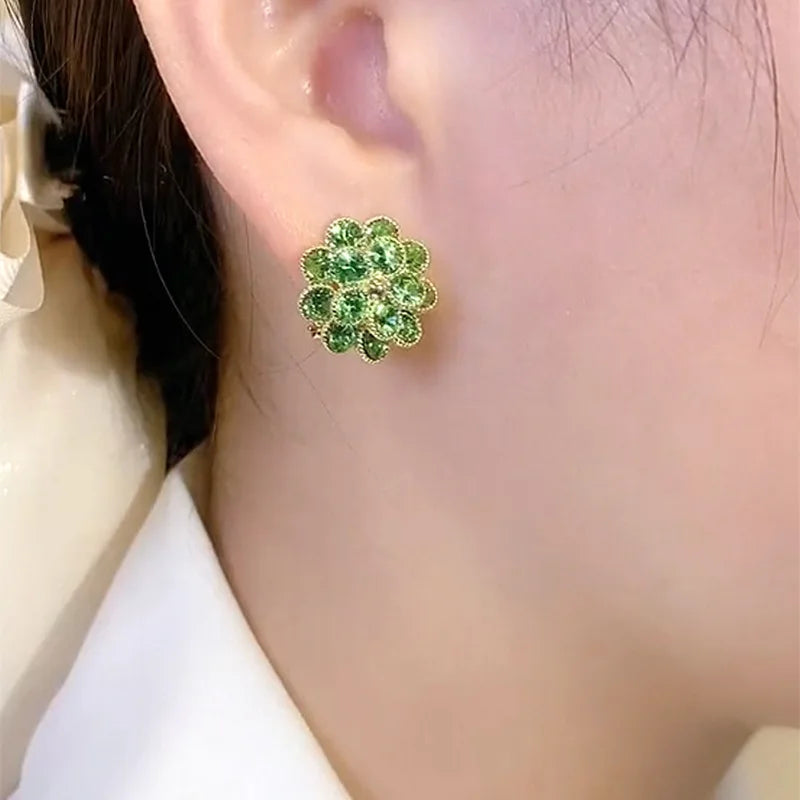 2023 New Fashion Trend Unique Design Elegant Delicate Green Zircon Flower Earrings For Women Jewelry Wedding Party Premium Gifts