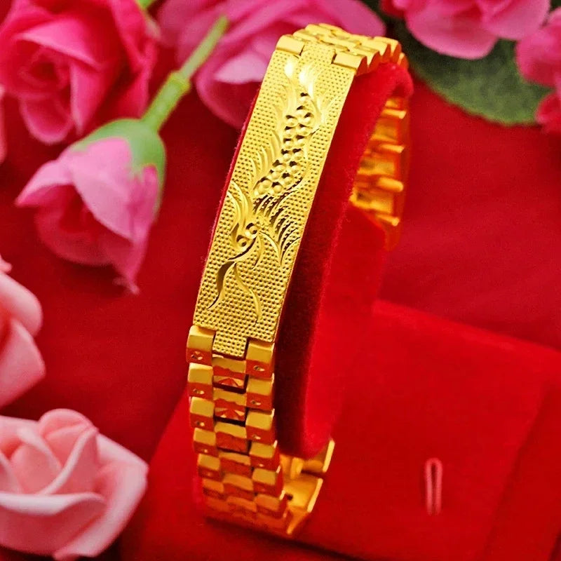 18 K Gold Color Widened Watch Chain Bracelet for Men Dad Father Not Fade Design Bracelet Wedding Engagement Jewelry Gifts