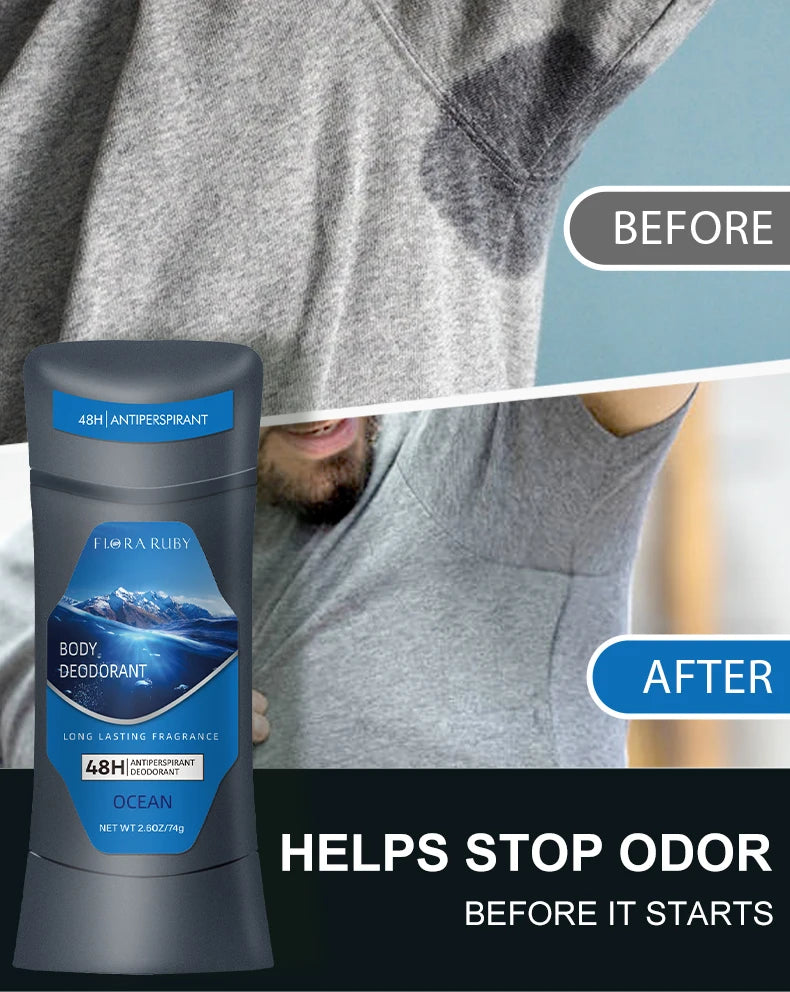 Men's Body Odor Remov Deodorant Stick Natural Remover Antiperspirant Stick Underarm Stop Sweating Care Lasting Refreshing Cream