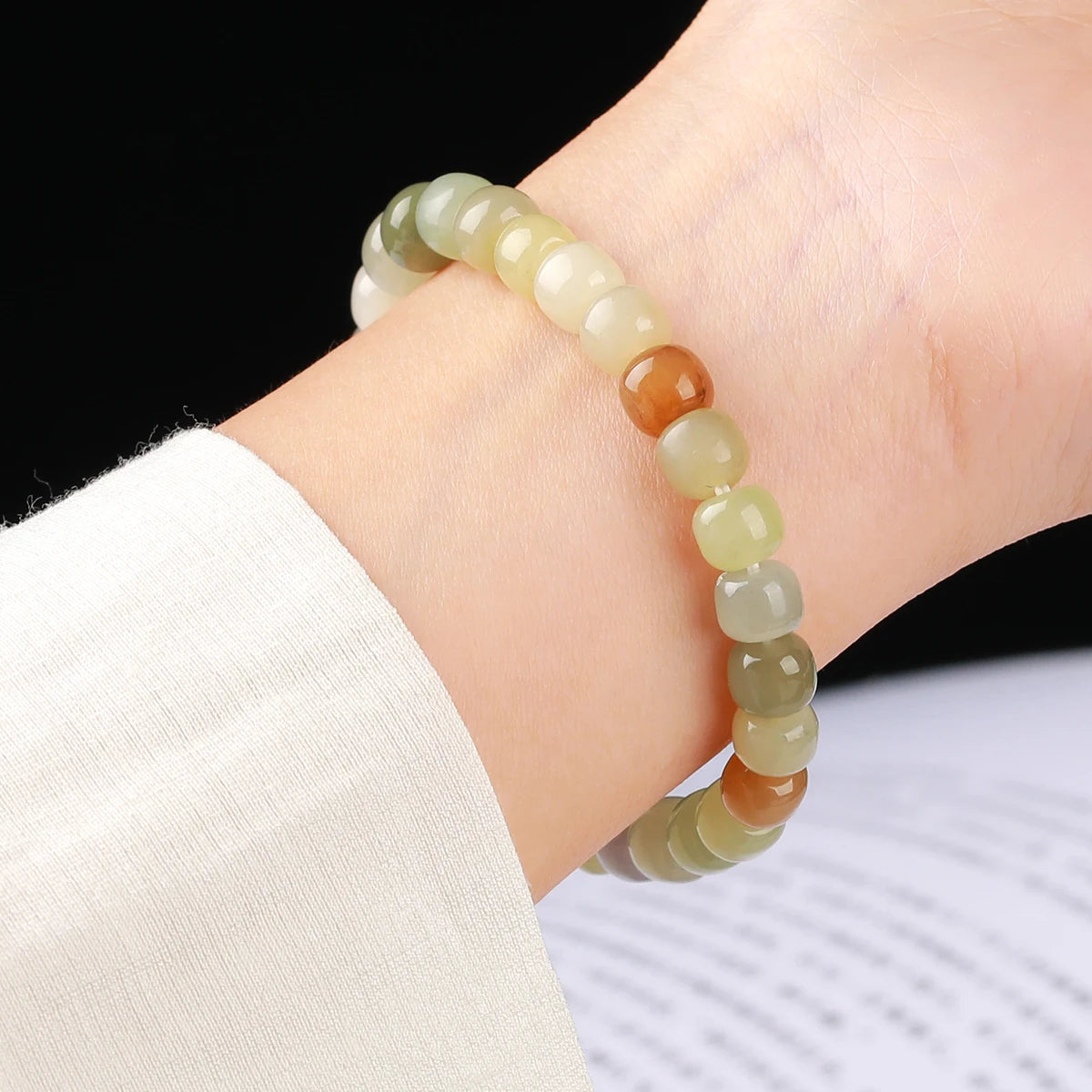JD Natural Stone Colorful Hetian Jade Duobao Nephrite Bracelet Women Charm Lucky Reiki Healing Stretch Bangles Hand String Gift