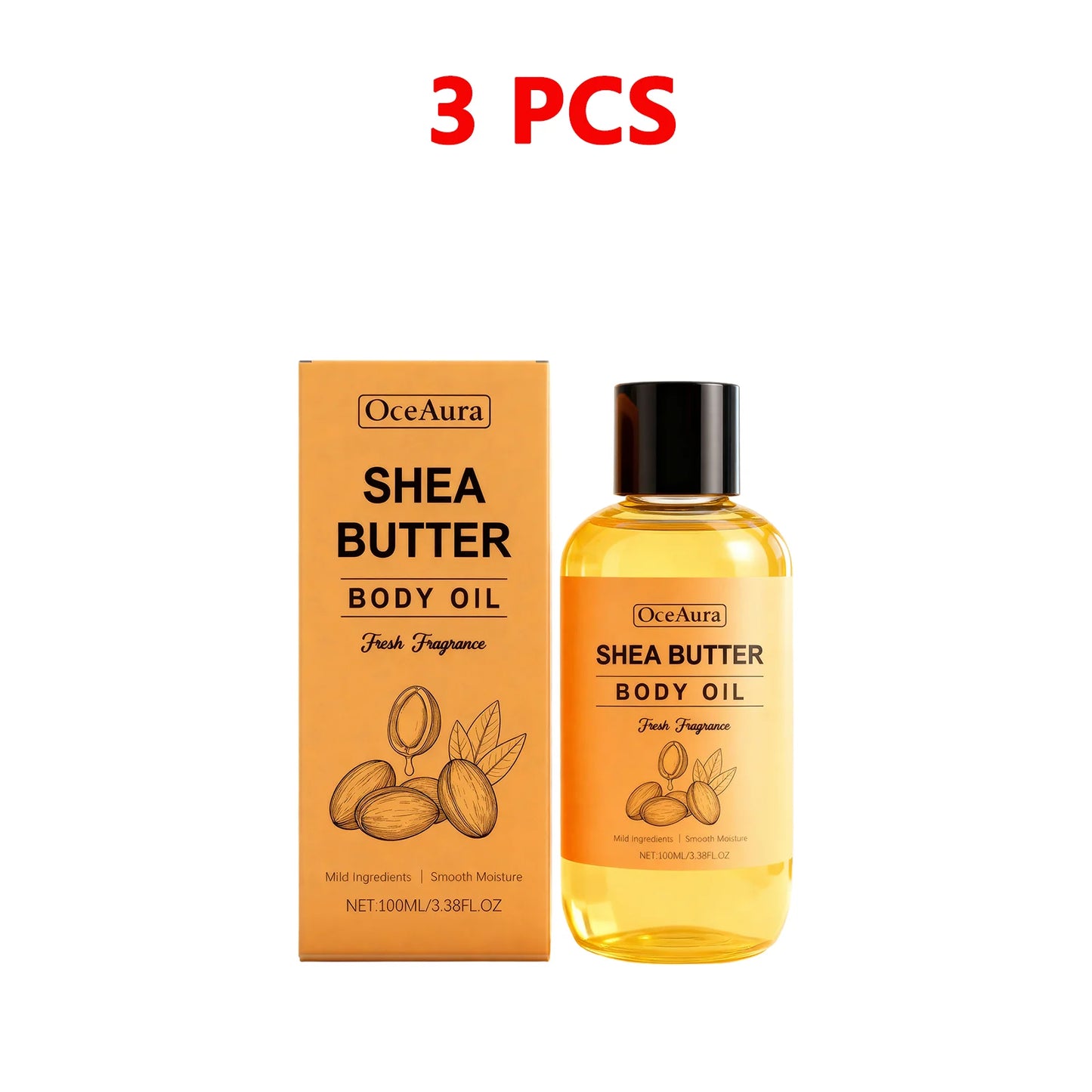 100% Natural Shea Butter Massage Oil Intense Moisture for Dry Skin Lightweight & Fast Absorbing All Skin Types Stretch Mark Care