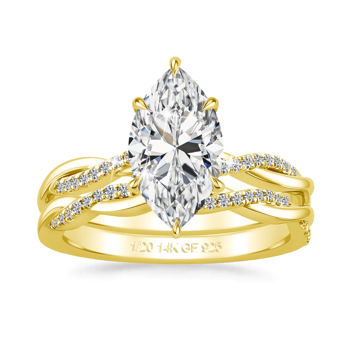 14K Gold Filled 3CT Marquise Moissanite Bride Engagement Ring Set D Color GRA Certified Gemstone Wedding Band Custom Jewelry