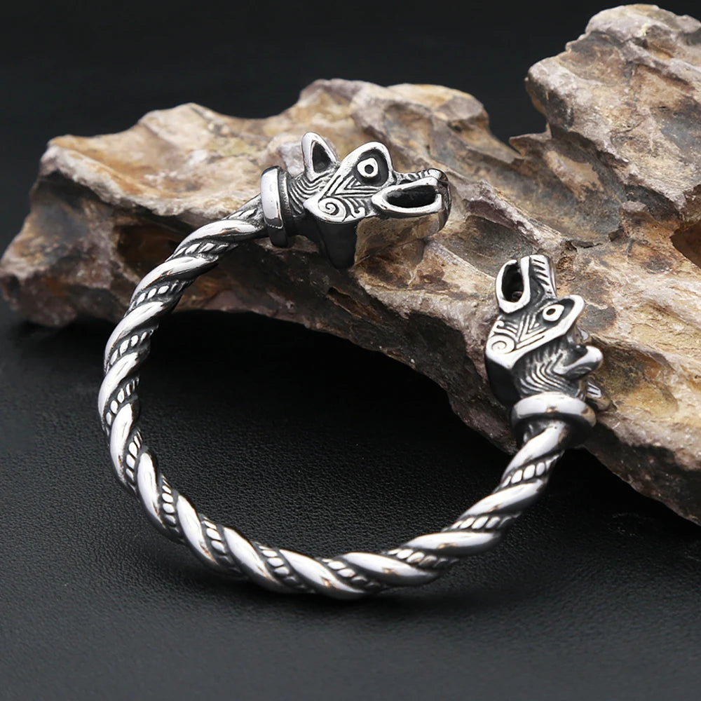 Nordic Viking Stainless Steel Wolf Head Bracelet For Men Women Vintage Fashion Animal Cuff Bangles Biker Jewelry Gifts Wholesale