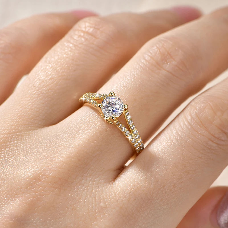 Rrjzz 14K Gold Plated 0.7CT Round Cut Cubic Zirconia Promise Eternity Engagement Weddng Ring for Women Bridal Ring Jewelry Gift