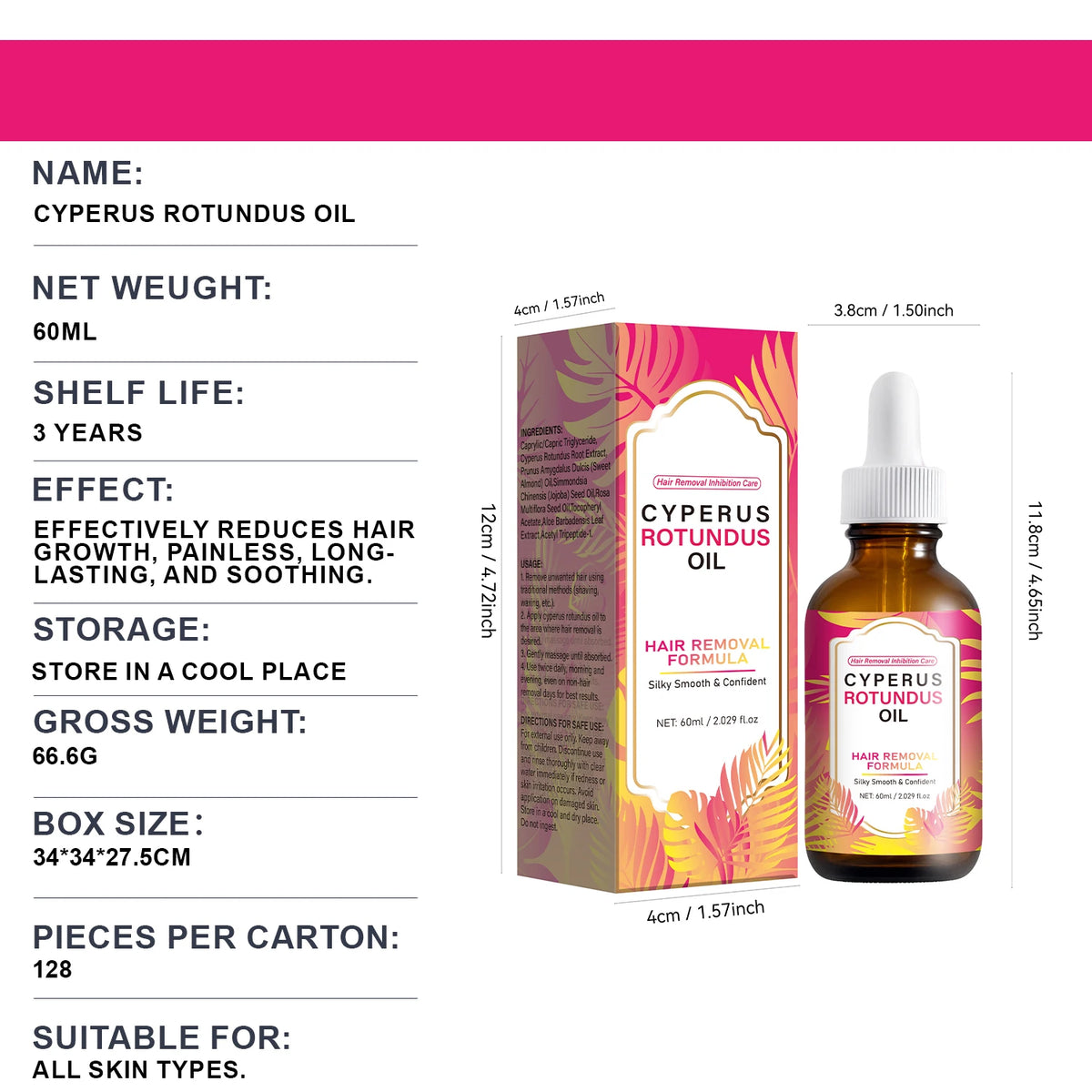 Cyperus Rotundus Oil For Hair Removal Soft Smooth Skin Care Deep Hydration Anti Hair Growth Inhibition After Shave Oil,60ml