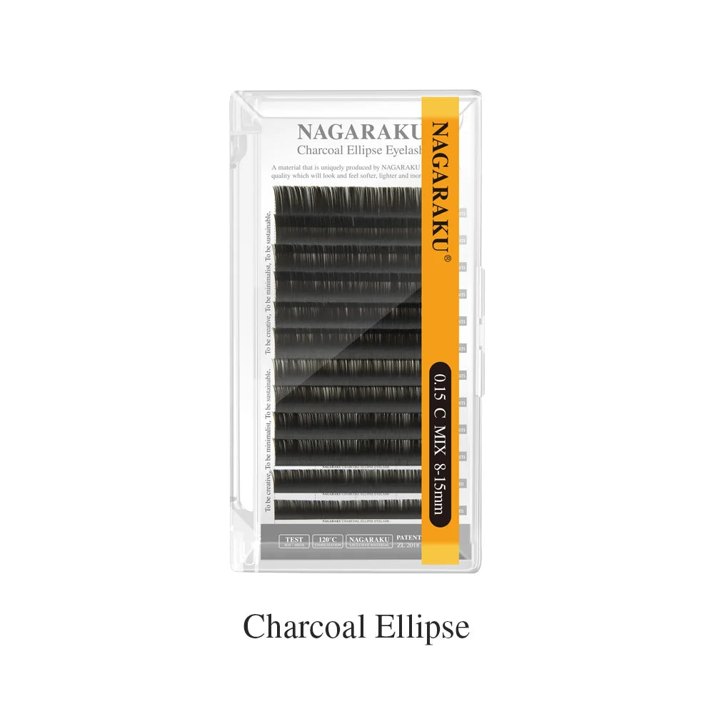 NAGARAKU Ellipse Flat Eyelash Split Tips Matte Charcoal Brown Color Super Soft Gentle Natural Eyelash Extension