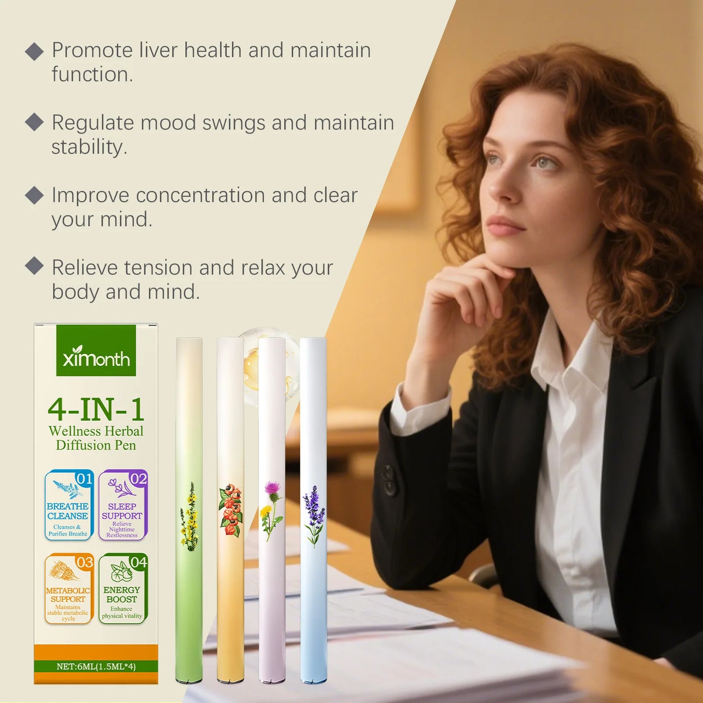 XIMONTH Relieving Body Fatigue Herbal Care Stick Relaxing Senses Enhancing Energy Long-Lasting Refreshing Effect Lung Clean Pen