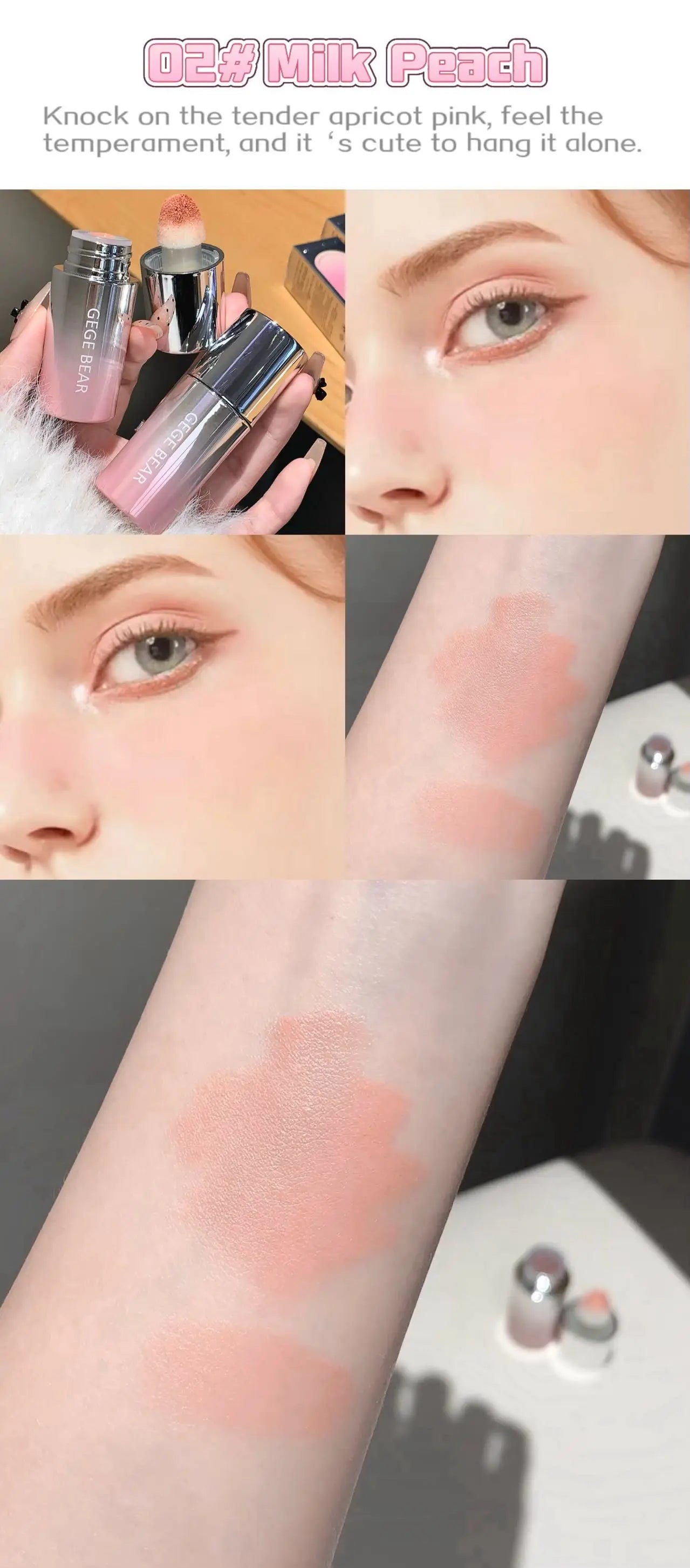Gege Bear 5-color Liquid Blush Stick With Sponge Head Long-lasting Suitable for All Skin Tones Brightening Effect Holiday Gift