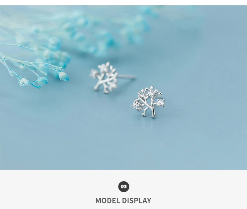 MODIAN Dazzling Clear CZ Lovely Tiny Tree Branch Stud Earring for Women 925 Sterling Silver Plant Ear Pin Fine Jewelry Brincos