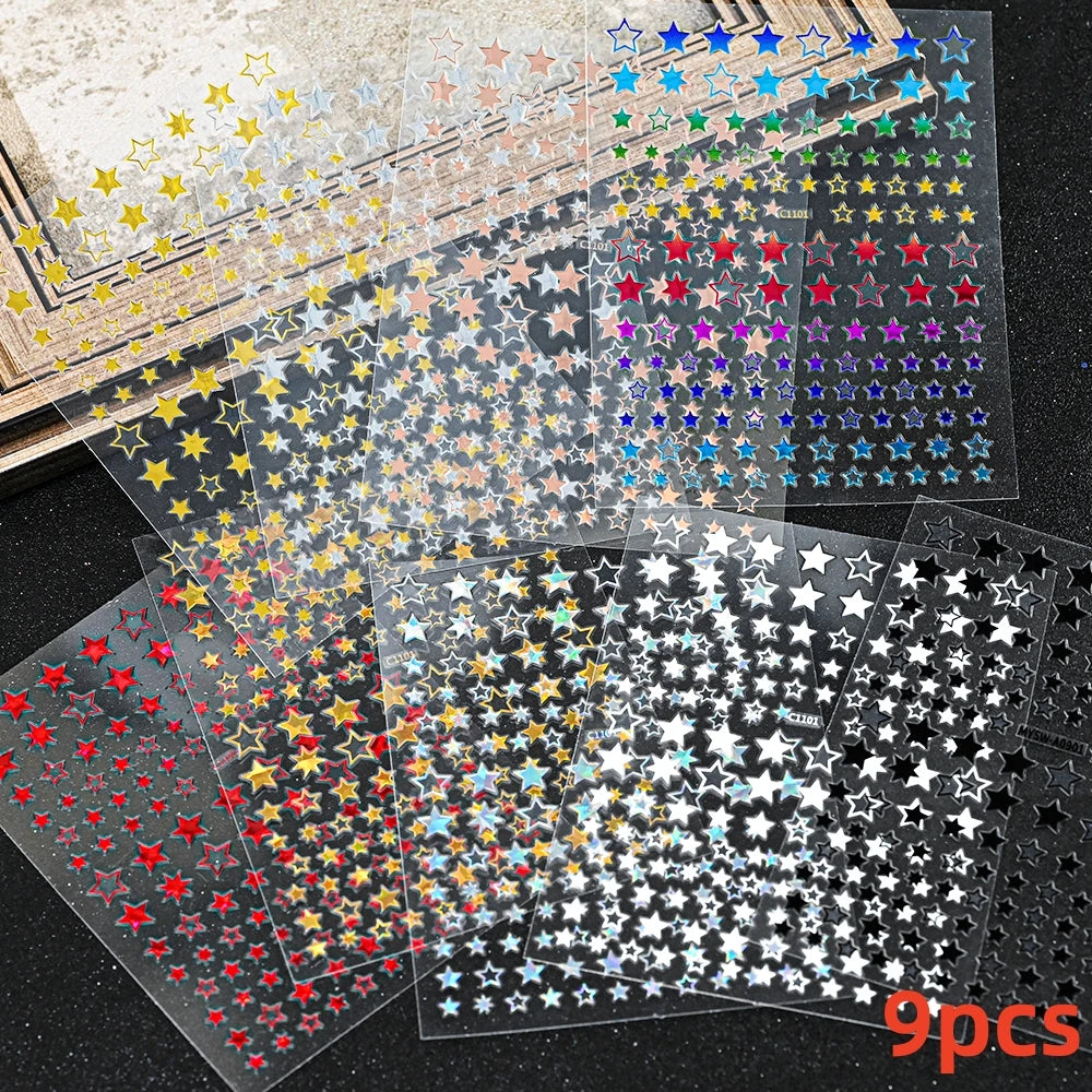 7pcs/Set Bronzing Gold/Silver Nail Art Sticker Sun Stars Moon Design Nail Decals 8*10CM Laser Bohemia Self-Adhesive Slider NLS