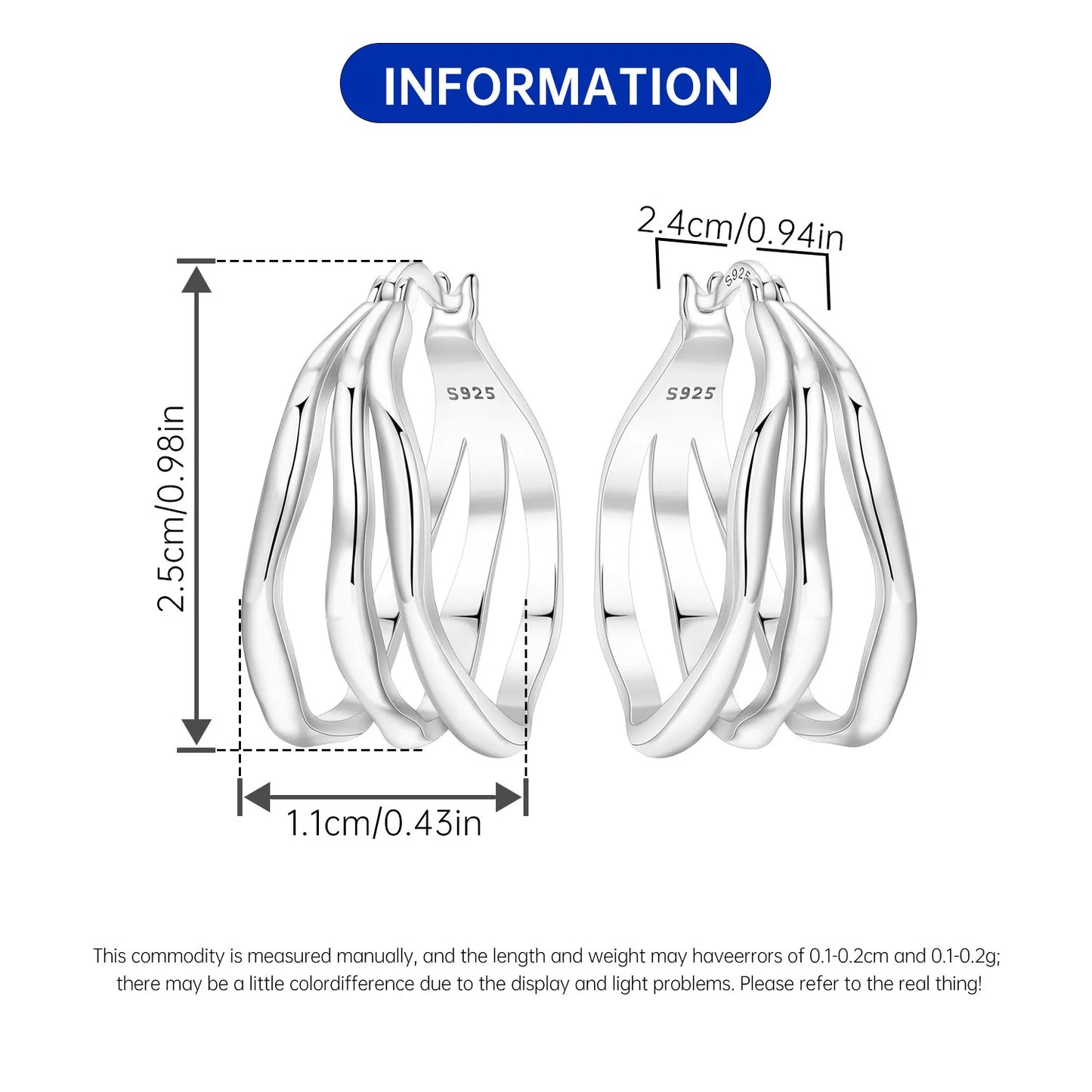 CYCUFF S925 Sterling Silver Zircon Simple Geometry Big Double Ring Earrings Birthday Party Gift Trend 2025 Jewelry Women Earring