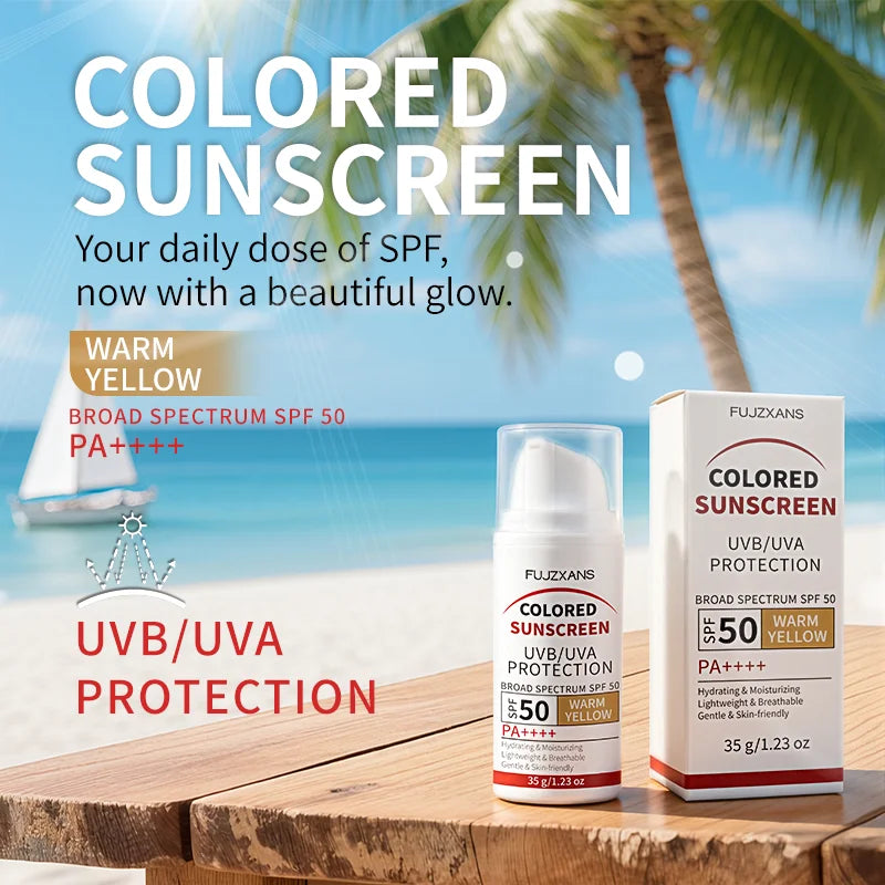 Tinted Sunscreen-Instant Glass Skin Glow BB Cream With SPF 50, Natural Glow,Waterproof, Warm Yellow Tone That Adapts To Skin