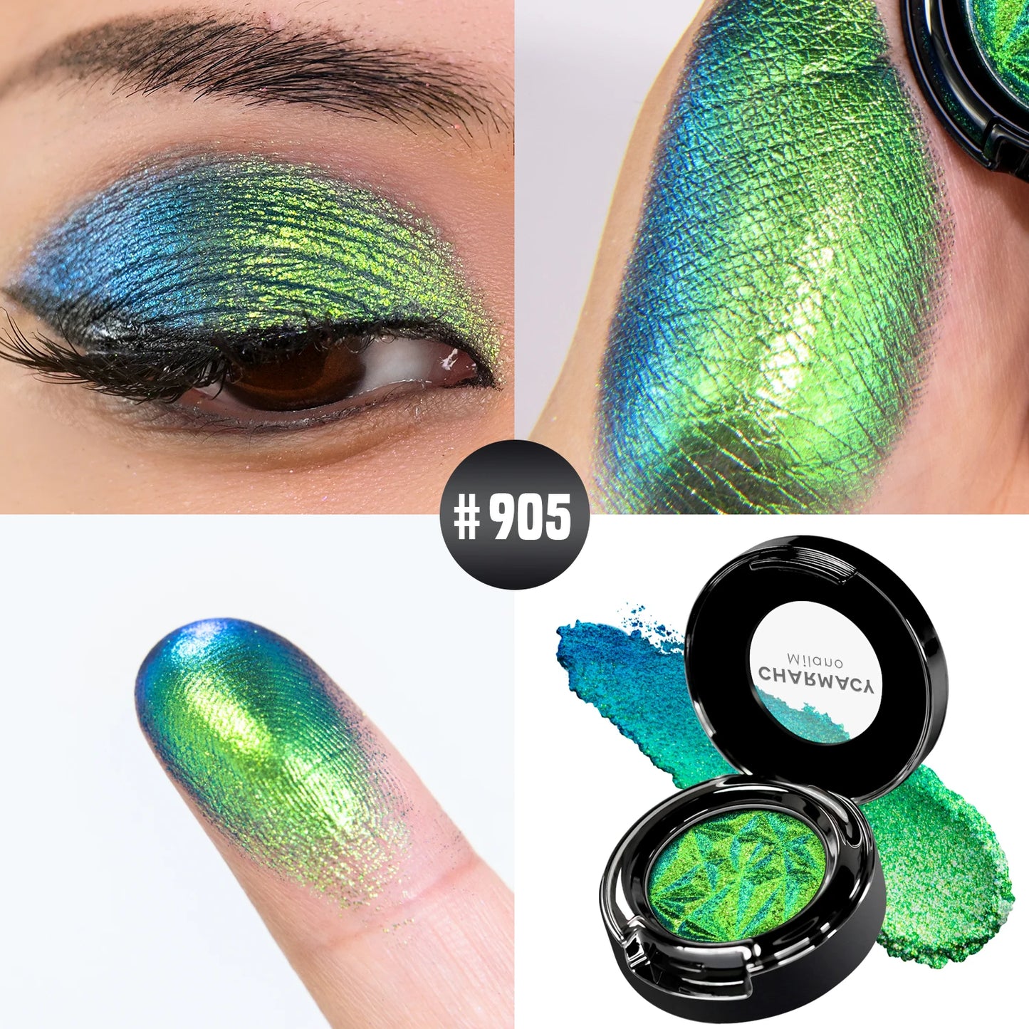 CHARMACY Multichrome Glitter Eyeshadow Set with Primer Long-lasting High Chrome Pigment Eye Shadow Cosmetic Makeup for Women