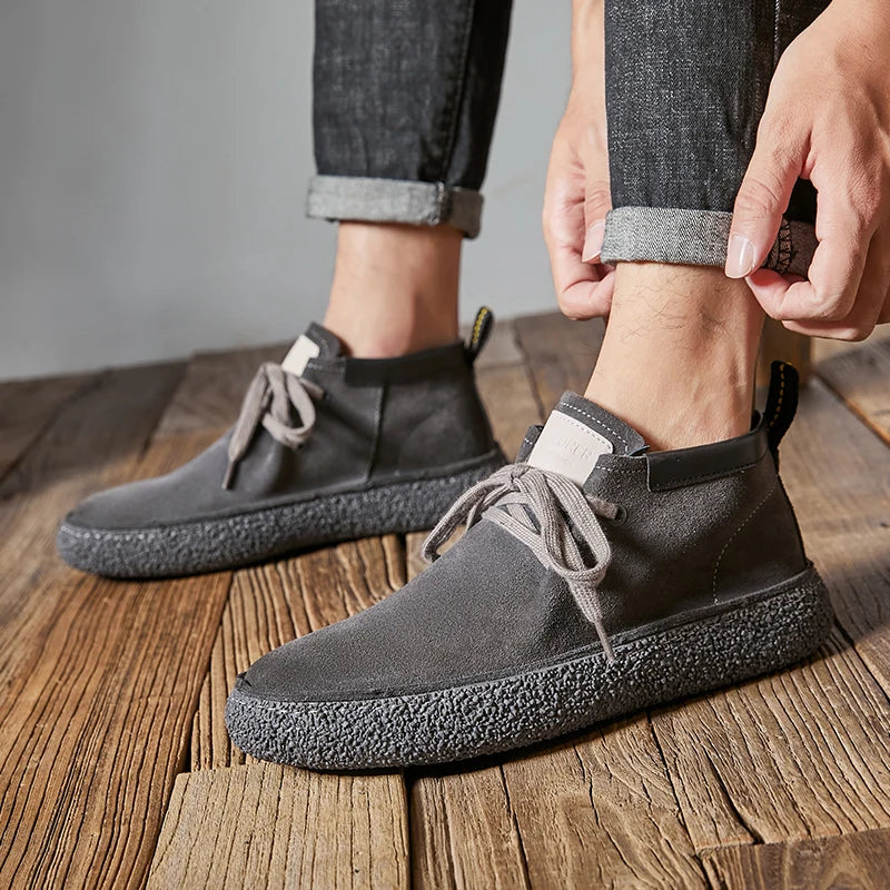 Genuine Leather Soft Sole Mens Casual Shoes Outdoor Breathable Suede Work Shoes High Quality Hiking Sneakers Walking Ankle Boots