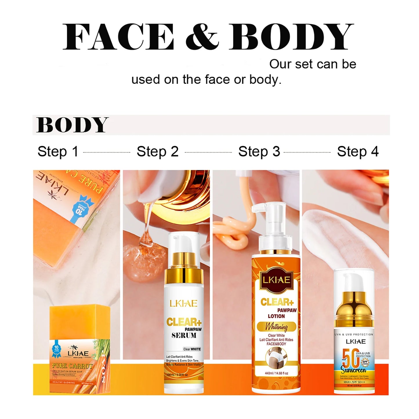 LKIAE Whitening Women Set, With Vitamin C, Natural Papaya, Carrot, Remove Dark Spots, Melanin, Skin Moisturizer, Hydrating