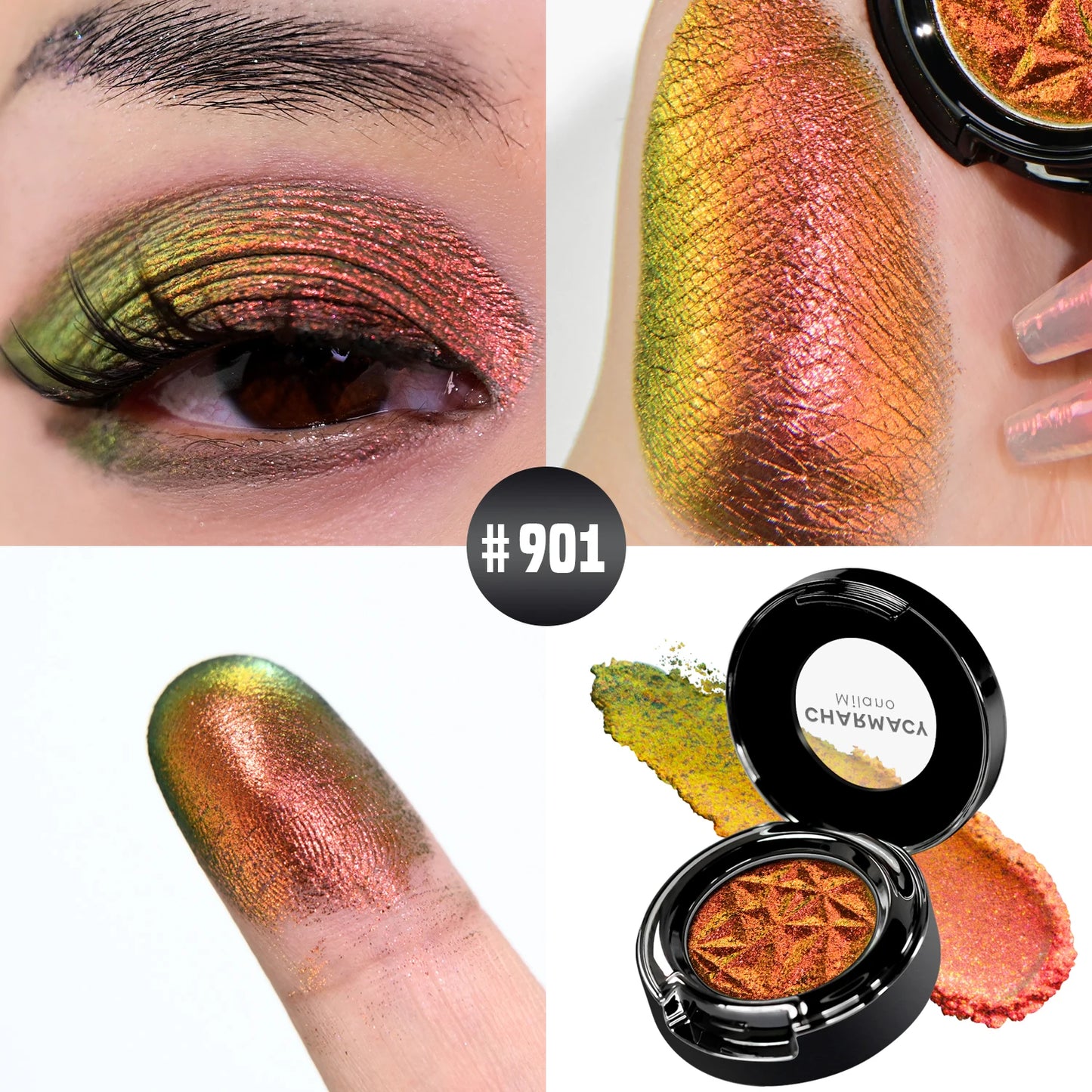CHARMACY Multichrome Glitter Eyeshadow Set with Primer Long-lasting High Chrome Pigment Eye Shadow Cosmetic Makeup for Women