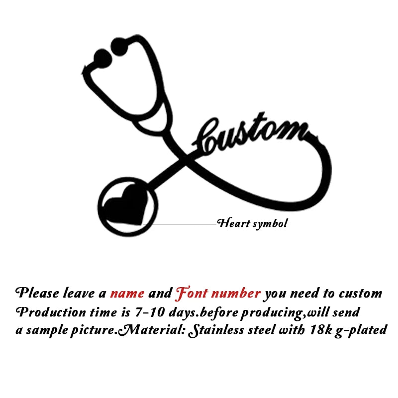 Customized Name Brooch Stethoscope Pin Doctor Nurse Name Stainless Steel Jewelry Fashion Gift For Men Women Daily Accessori