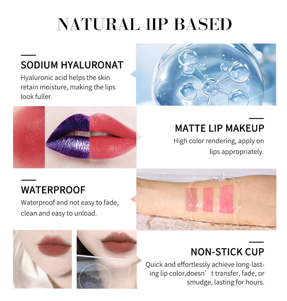 Long Lasting Waterproof Peel Off Lip Stain Lip Tint Transfer Proof Non-stick Cup Matte Reveal Lip Stain Cosmetics for Women