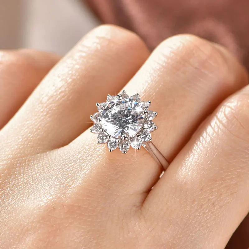 Rrjzz 9MM CZ Lab Diamond Sunshine Flower Ring 5A Cubic Zirconia Sunflower Ring for Women Valentine's Day Birthday Jewelry Gifts