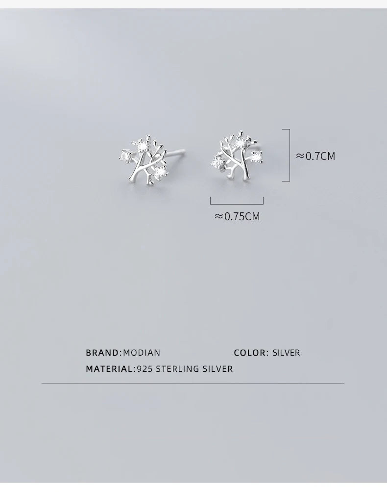 MODIAN Dazzling Clear CZ Lovely Tiny Tree Branch Stud Earring for Women 925 Sterling Silver Plant Ear Pin Fine Jewelry Brincos