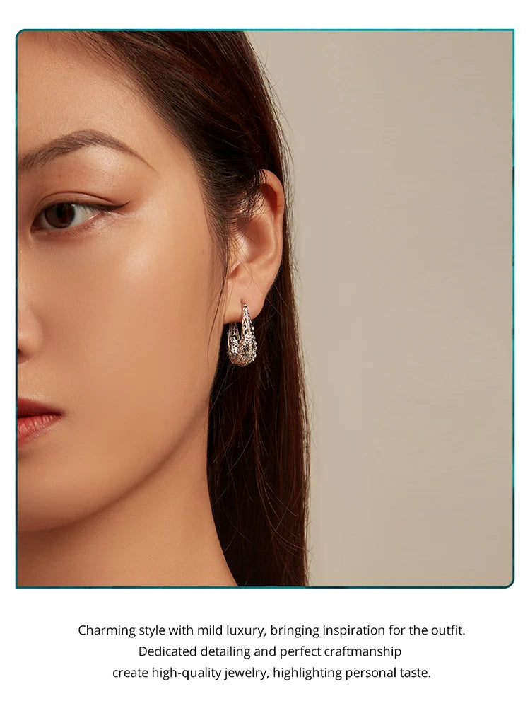 Bamoer 925 Sterling Silver Decorative Vine Hollow Pattern Hoop Earrings Waterdrop Shape Ear Buckles for Women Luxury Jewelry