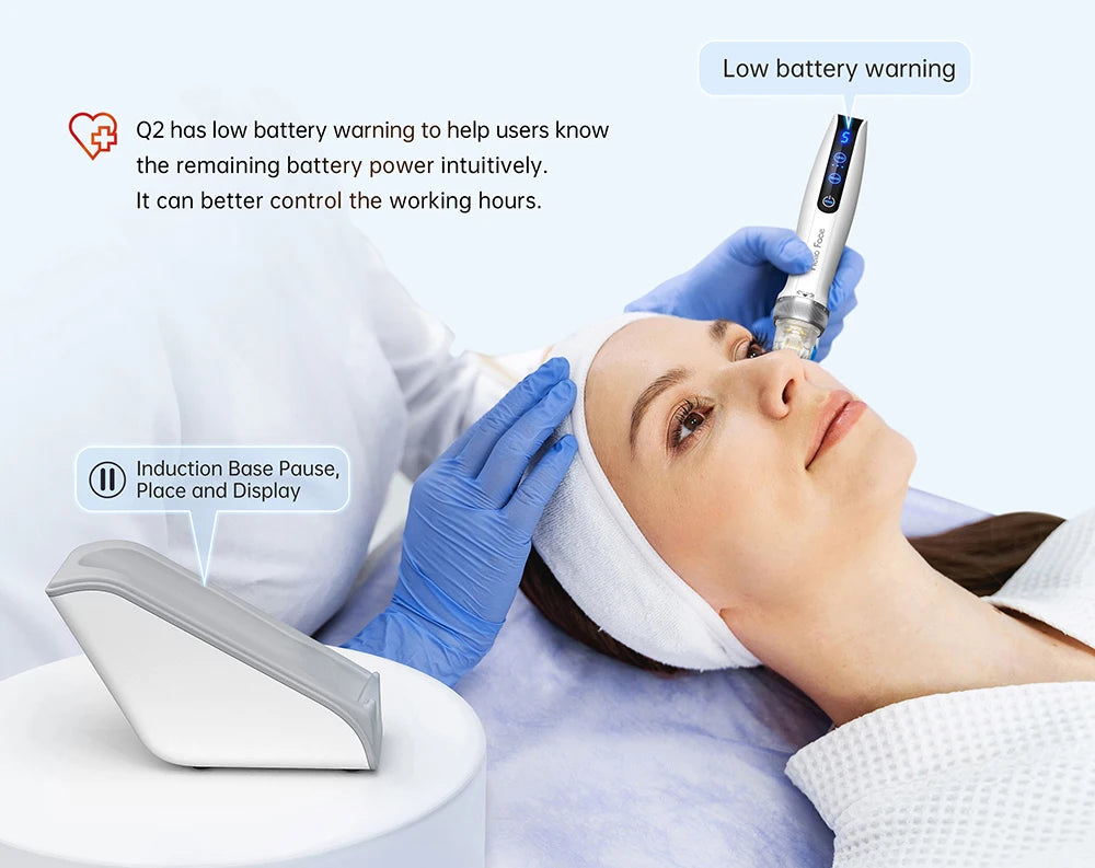 Hello Face Q2 Electric Microneedle, Smart Dock, 700mAh Battery, 5 Speeds, 2PCS Titanium needle 0.25 mm, Red/Blue LED and EMS