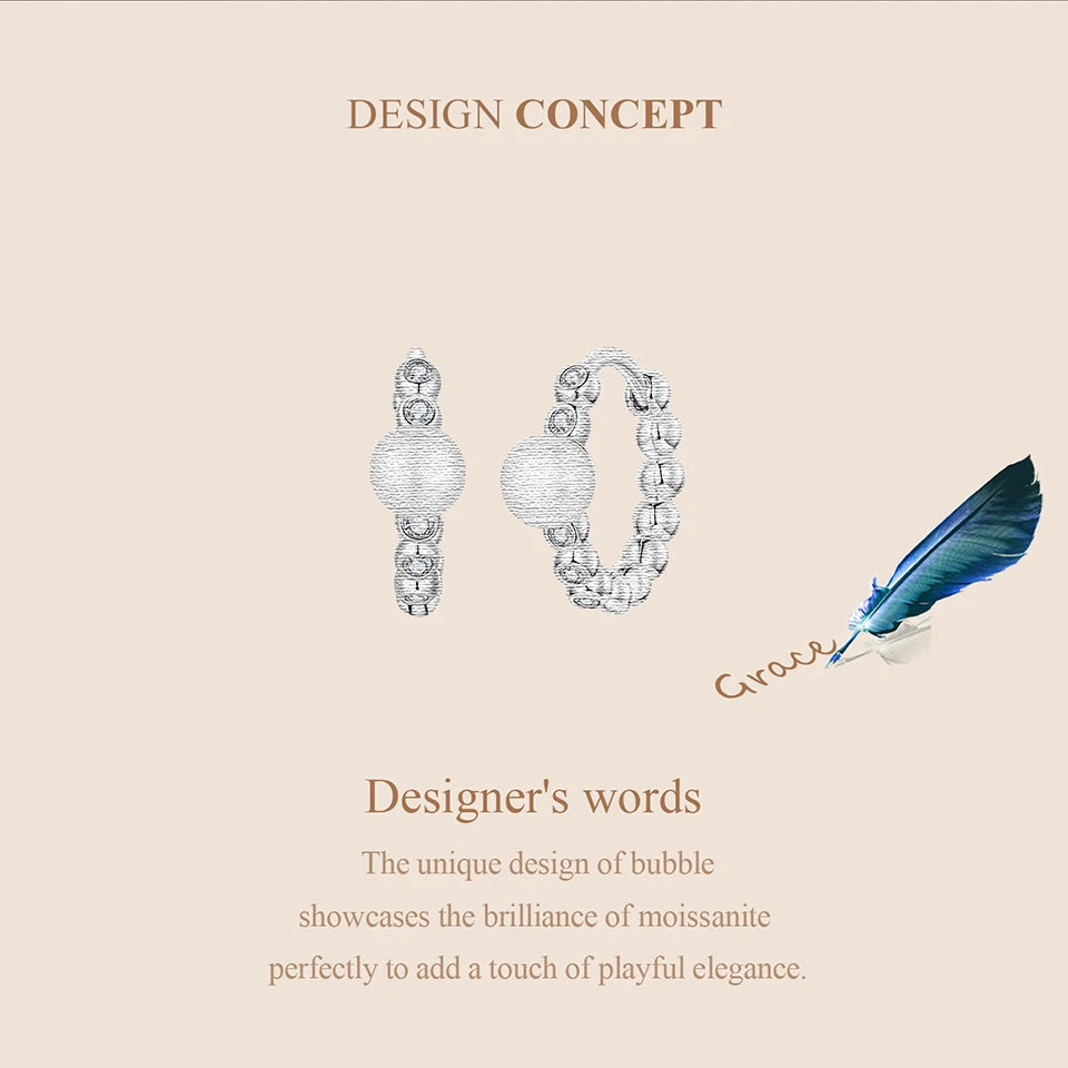 WOSTU Moissanite & Natural Pearl Bubble Hoop Earrings For Women, 925 Sterling Silver Elegant Huggies Pendient Xmas New Gift