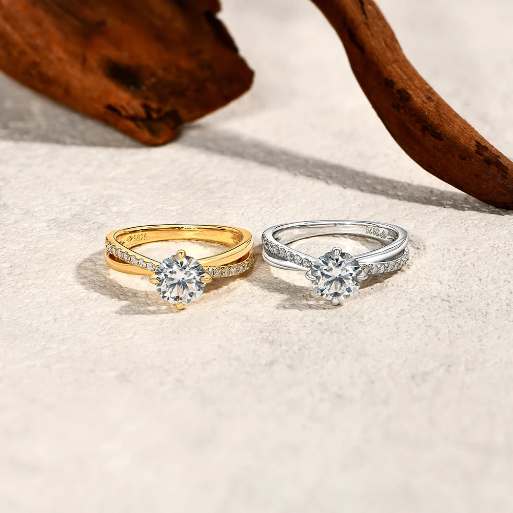 ATTAGEMS Classic Moissanite Wedding Ring Four Claws Original s925 Sterling Silver Jewelry for Women Engagement Band High Quality