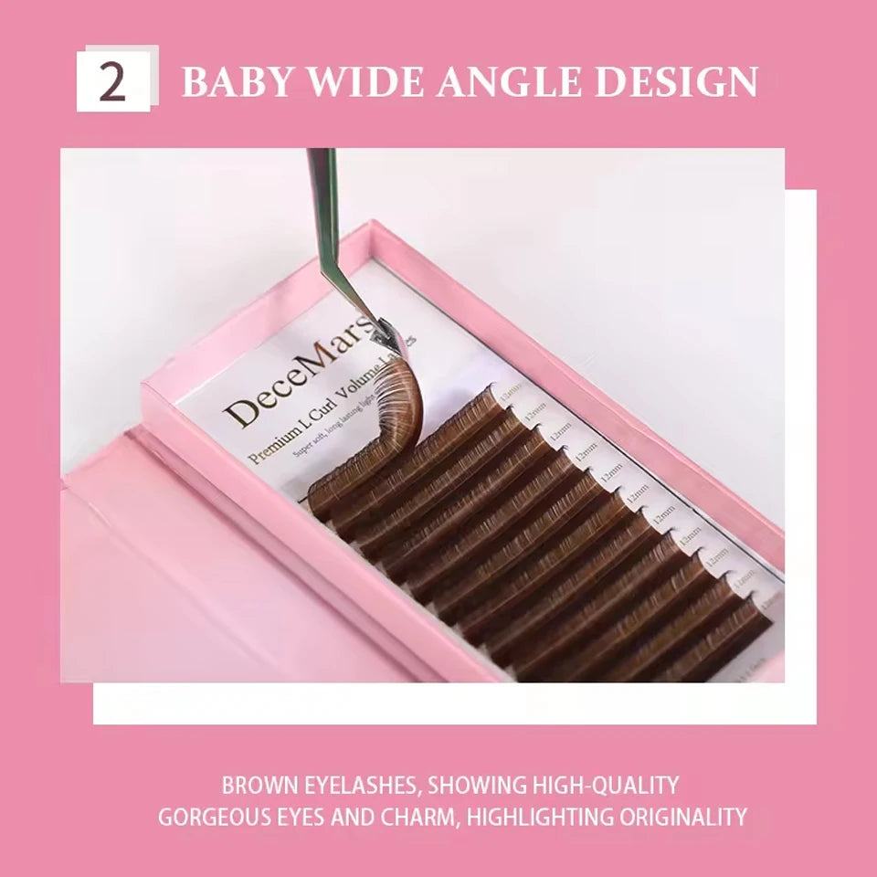 DeceMars L LC LD LU M Brown Color Eyelash Extension PBT Mink 8-15mm