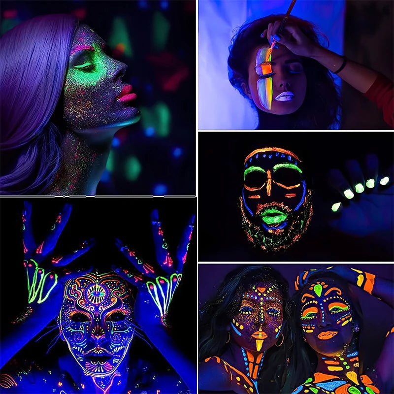 6PCS 25ml Fluorescent Paint Glow In The Dark Light Body Paint Face Painting for Party Halloween Event Makeup Club Makeup Xmas Gl