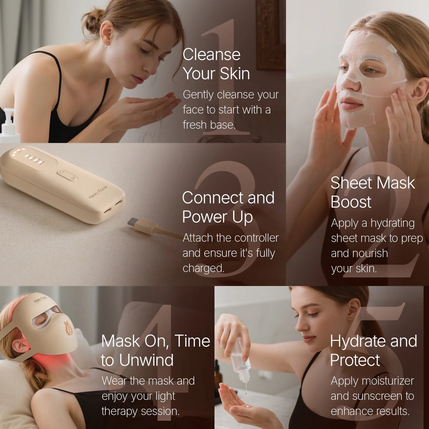 Hello Face M300 4D Light Mask 460/650/850nm Wavelengths Cordless LED Face Mask for Home Use