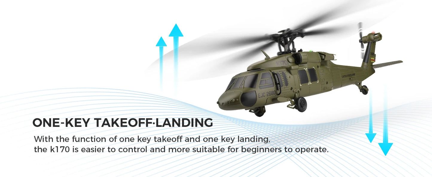WLtoys K170 RC Helicopter with Gyro UH-60L 4CH Remote Control Brushless Helicopters with LED Light Airplane Toys for Kids