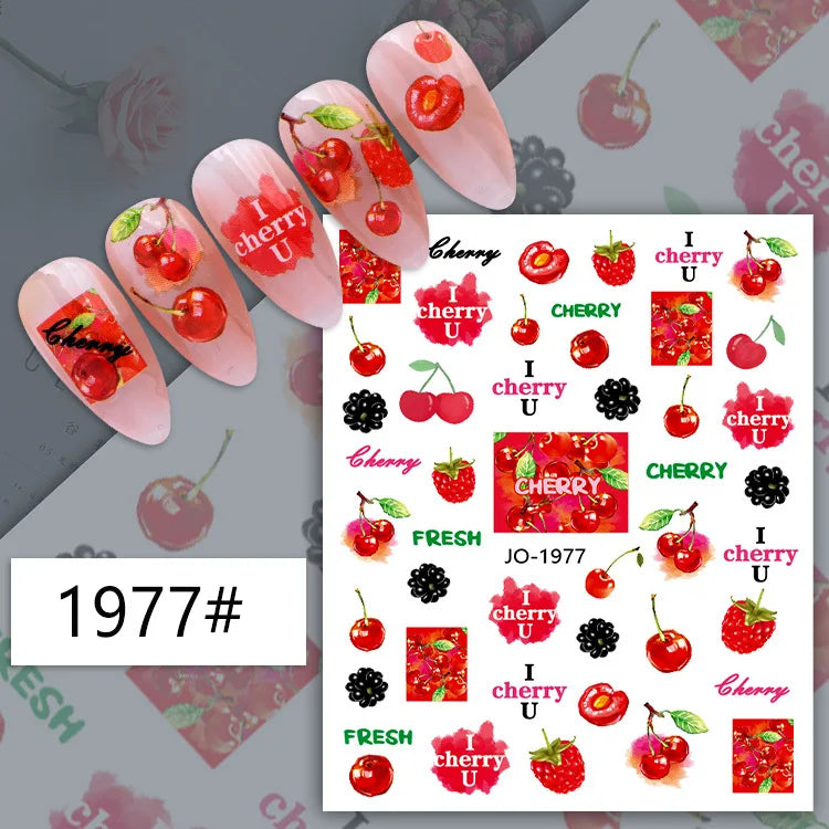 3d Nail Art Decals Summer Fruits Kiwi Orange Lemon Cherry Strawberry Adhesive Slides Nail Stickers Decoration For Manicure