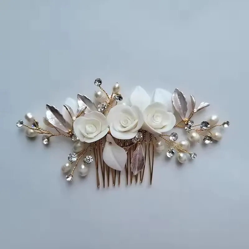 SLBRIDAL Handmade Luxury Rhinestones Freshwater Pearls Ceram Flower Bridal Tiara Wedding Bridesmaids Crown Women Hair Jewelry