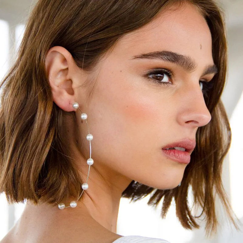 Gold/Silver Color Imitation Pearl Bead Oversize Big Hoop Earrings for Women Large Hoop Statement Earrings Festival Party Jewelry