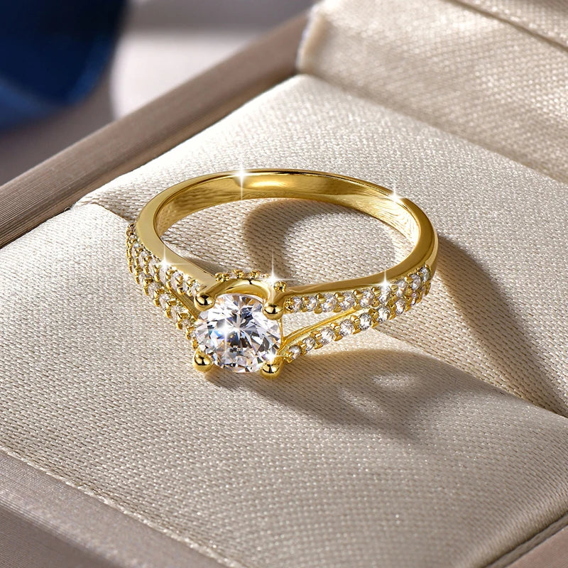 Rrjzz 14K Gold Plated 0.7CT Round Cut Cubic Zirconia Promise Eternity Engagement Weddng Ring for Women Bridal Ring Jewelry Gift