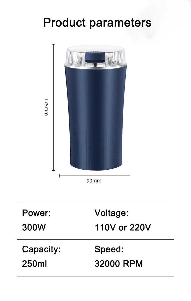 110V/220V Electric Coffee Grinder Mill Herbs Spices Nuts Cafe Bean Grinding Machine Powder Crusher Stainless Steel Burr Blade