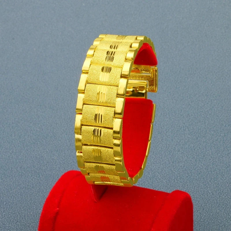 18 K Gold Color Widened Watch Chain Bracelet for Men Dad Father Not Fade Design Bracelet Wedding Engagement Jewelry Gifts