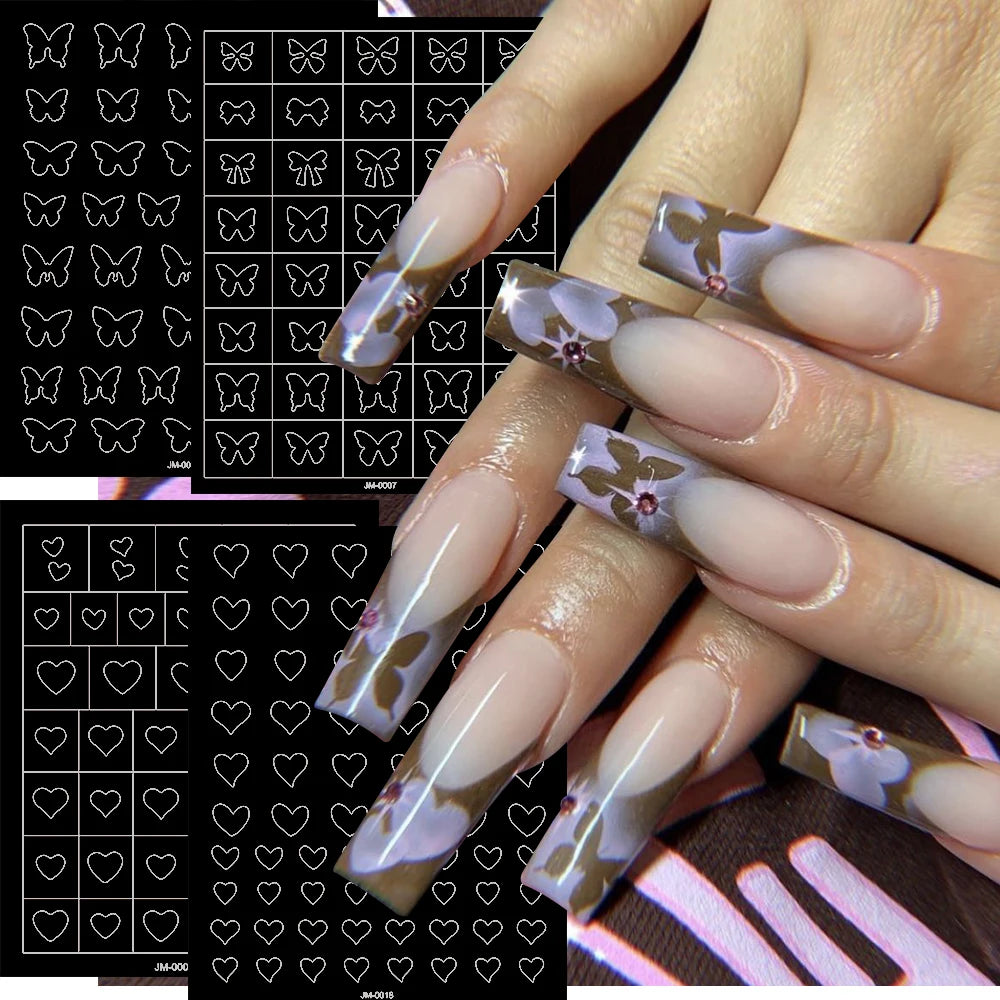 1pcs Hollow Out Butterfly Nail Art Stencils Stickers Spray Painted Design Love French Rose Template Nail Decals Auxiliary Tools