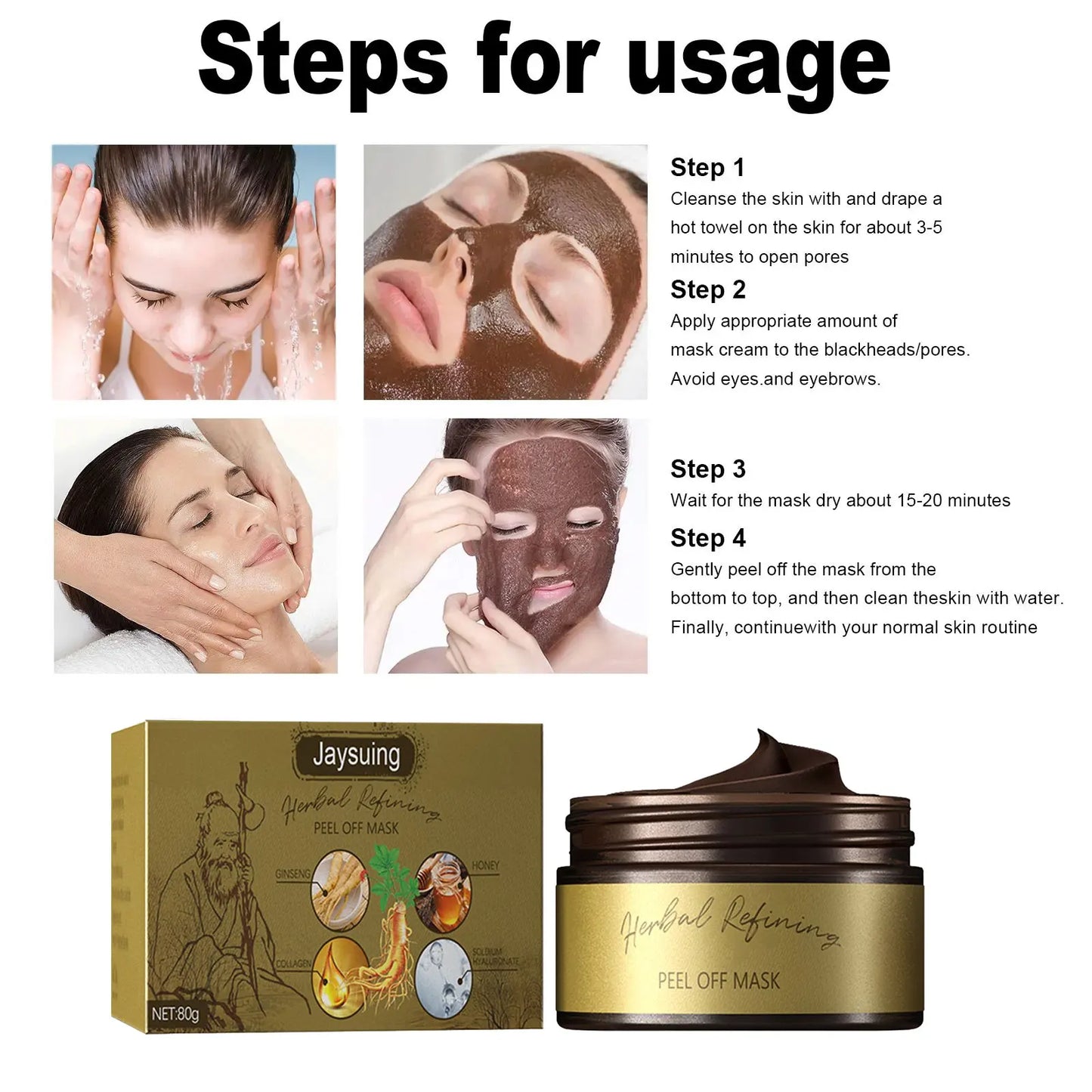 Ginseng Peel Off Mask Blackhead Removal Exfoliating Deep Cleansing Pores Shrink Skin Rejuvenation Moisturize Hydrate Facial Mask