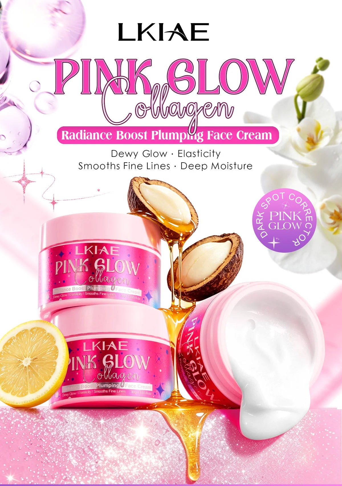 LKIAE Pink Glow Women Facial Cream, Brightening, With Shea Butter, Niacinamide, Collagen, For All Skin, Even Sensitive Skin