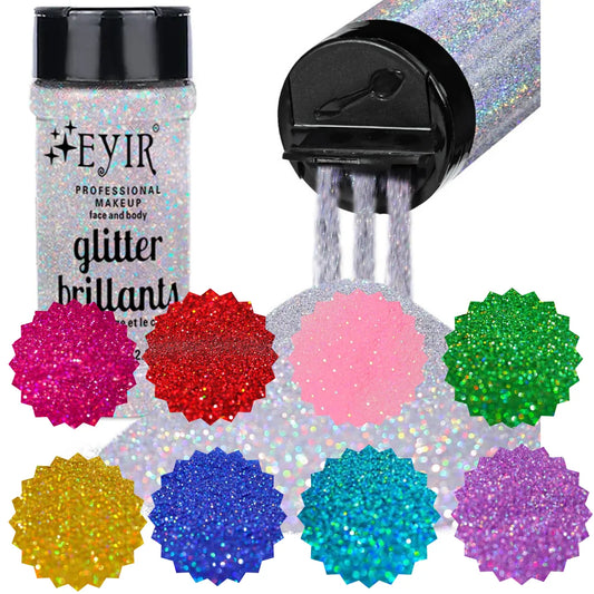 9 Colors 80g Holographic Glitter Powder Fine Shimmer Body Face Glitter Makeup Nail Art Resin Craft Party Decoration