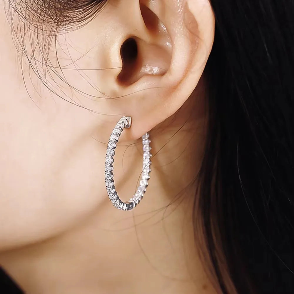 COSYA 1.8mm Full Moissanite Hoop Earrings For Women 100% S925 Silver 18K Gold Lab Diamond Earrings Wedding Fine Jewelry Gift