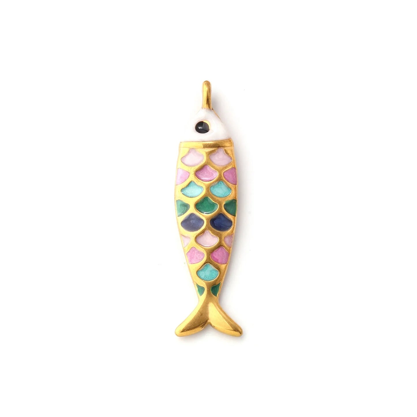 1pc Stainless Steel Charms Gold Color Ocean Fish Animal Pearlized Multicolor Enamel Pendant DIY Women Necklace Jewelry Findings