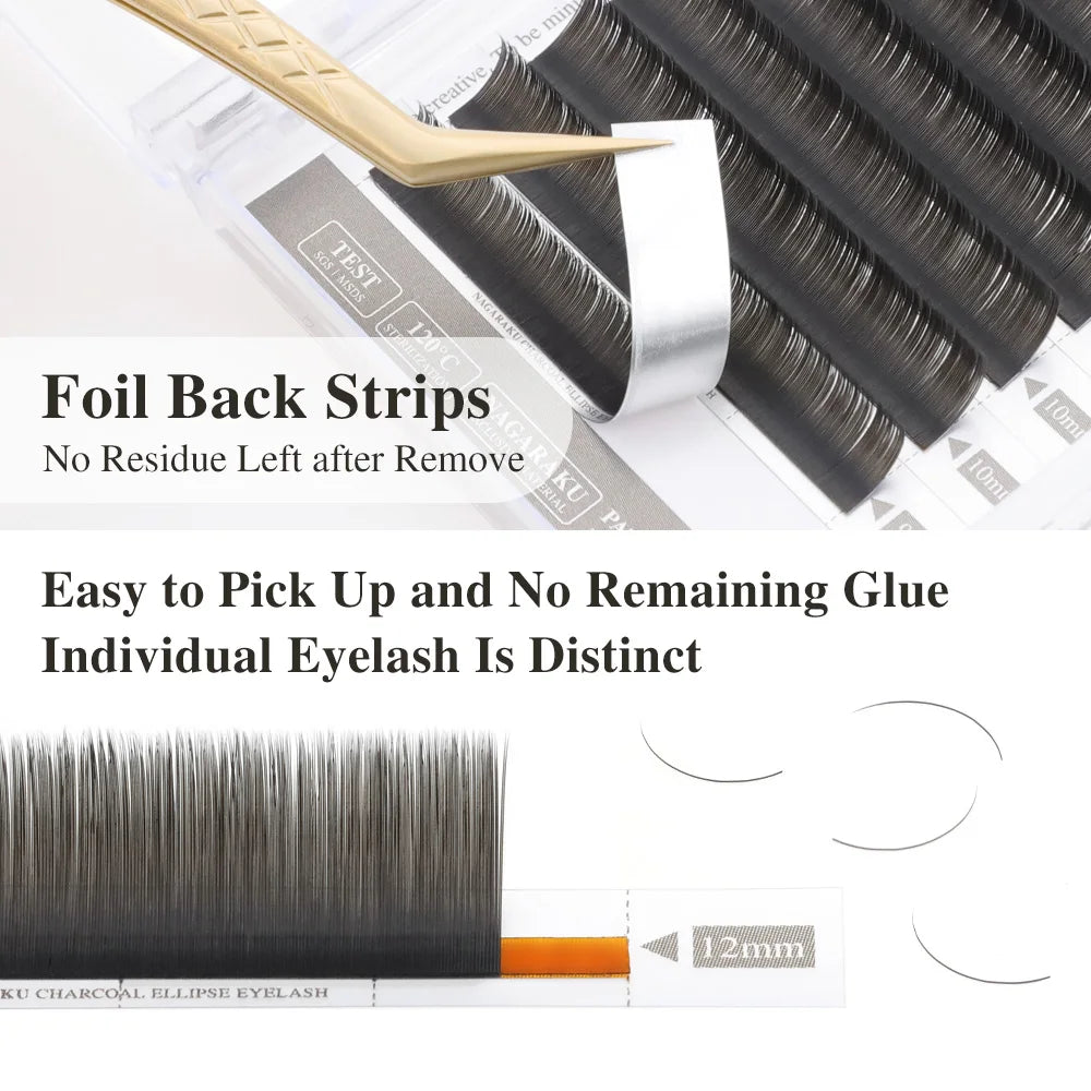 NAGARAKU Ellipse Flat Eyelash Split Tips Matte Charcoal Brown Color Super Soft Gentle Natural Eyelash Extension